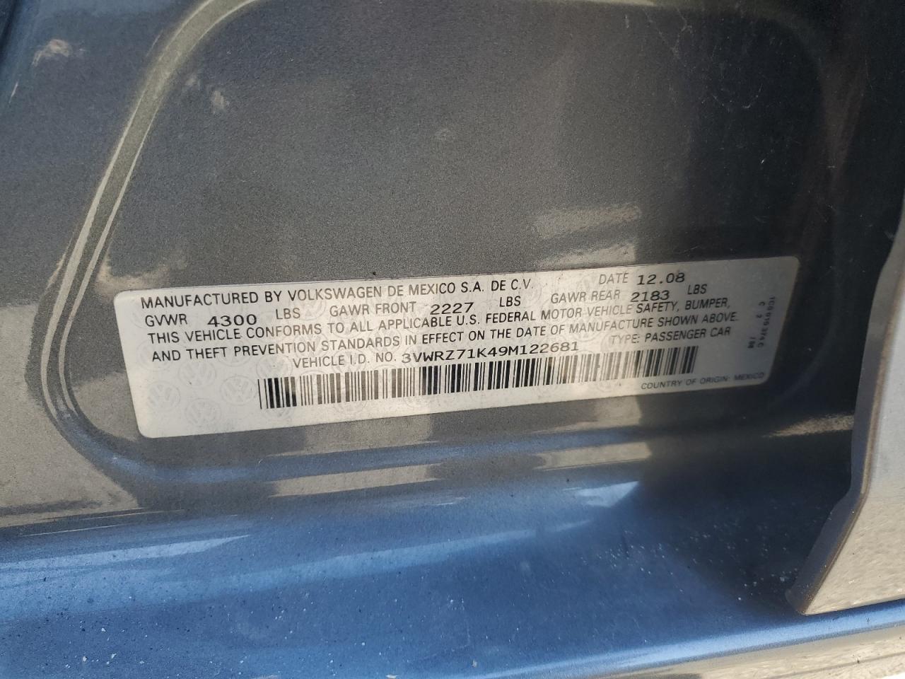 3VWRZ71K49M122681 2009 Volkswagen Jetta Se