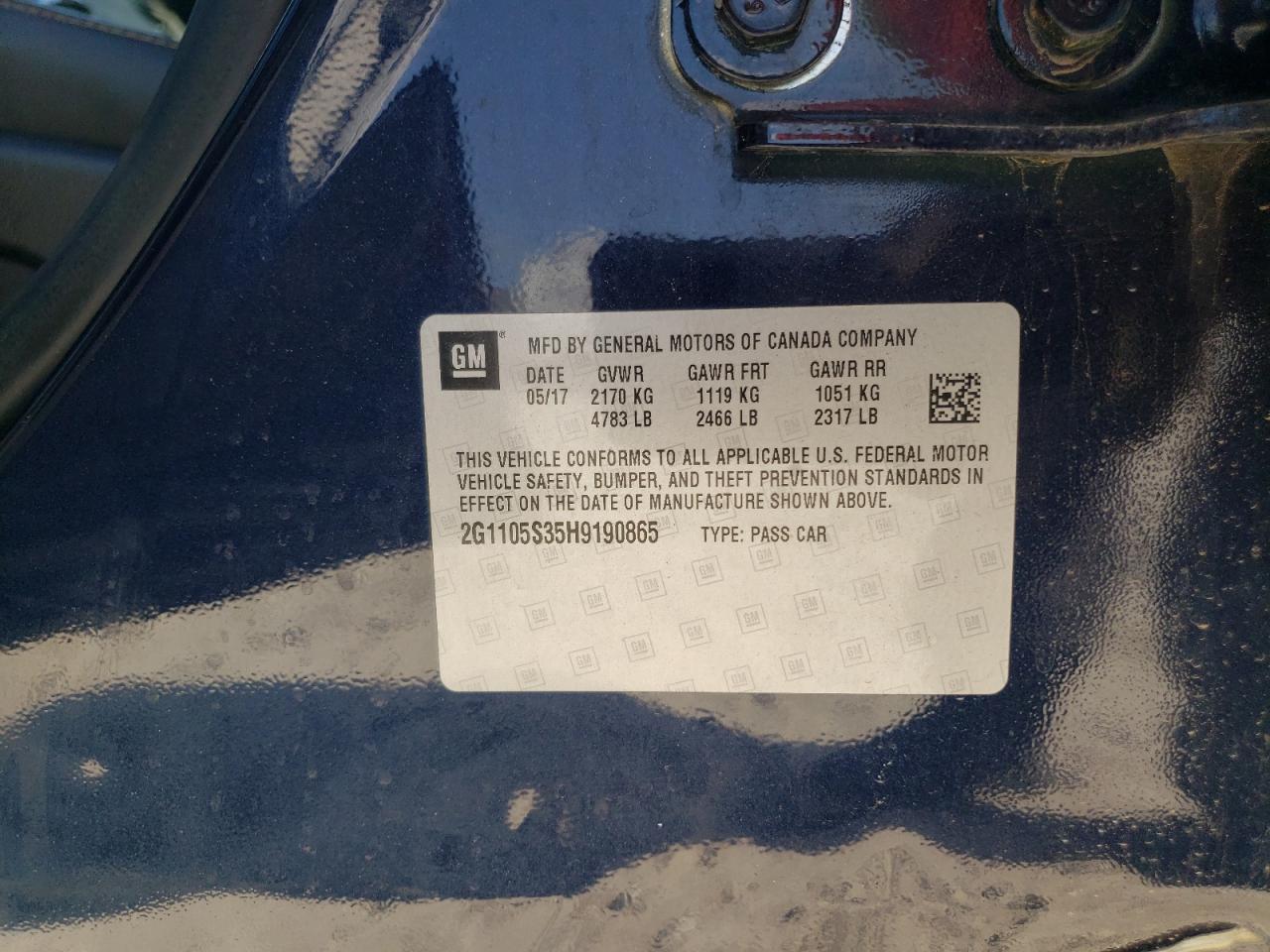 2G1105S35H9190865 2017 Chevrolet Impala Lt