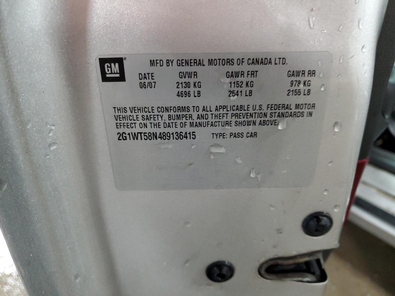 2G1WT58N489136415 2008 Chevrolet Impala Lt