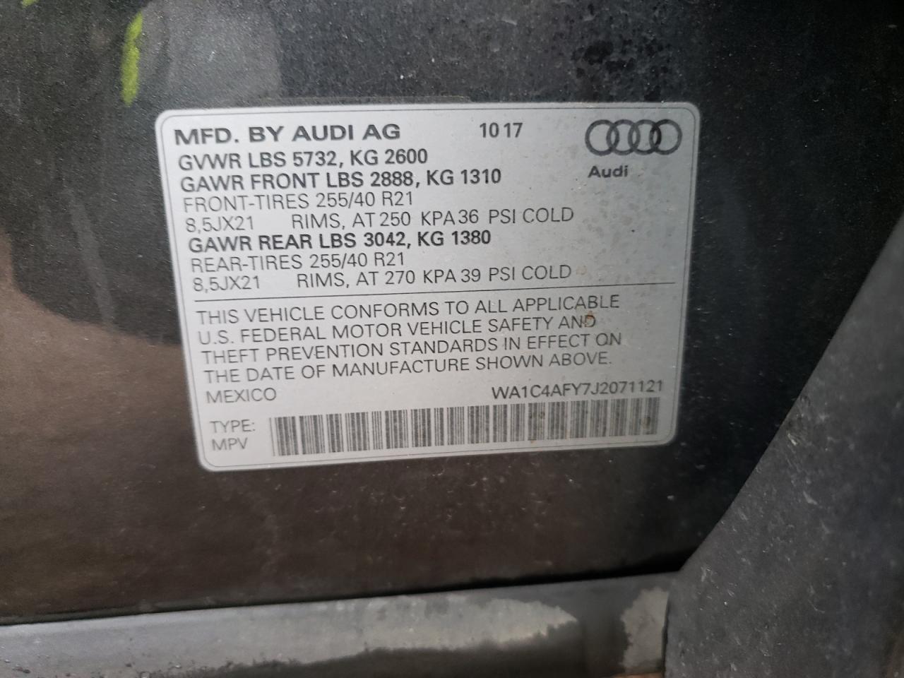 WA1C4AFY7J2071121 2018 Audi Sq5 Prestige