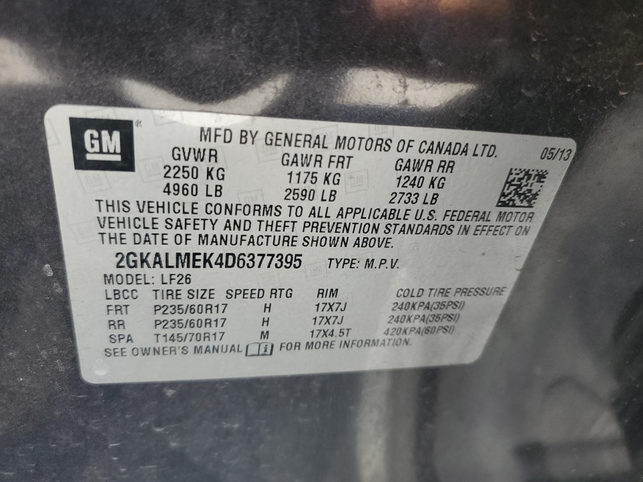 2GKALMEK4D6377395 2013 GMC Terrain Sle
