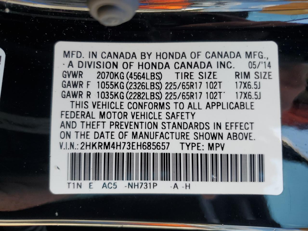 2HKRM4H73EH685657 2014 Honda Cr-V Exl