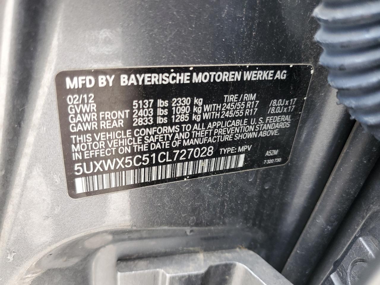 5UXWX5C51CL727028 2012 BMW X3 xDrive28I