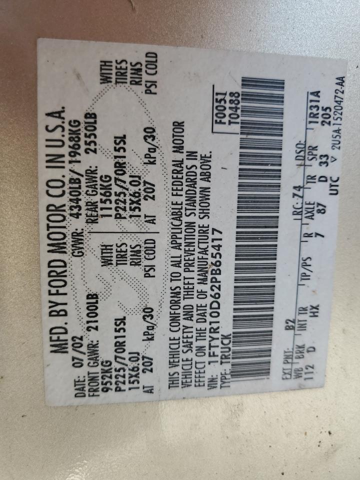 1FTYR10D62PB65417 2002 Ford Ranger