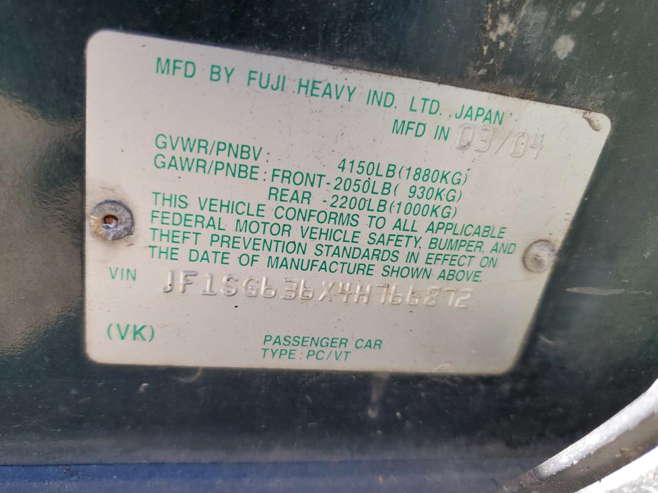 JF1SG636X4H766872 2004 Subaru Forester 2.5X