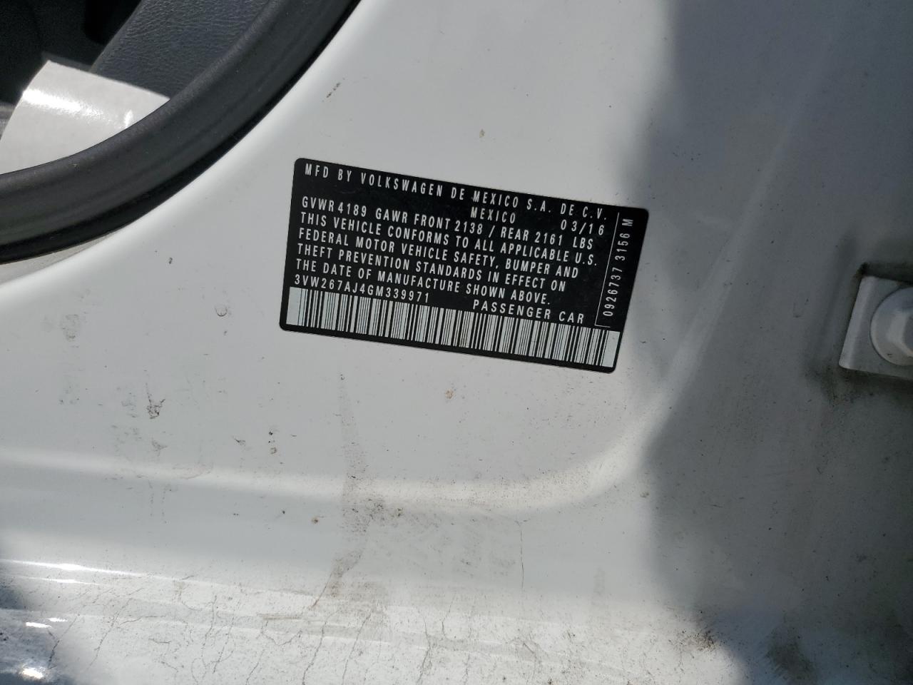 3VW267AJ4GM339971 2016 Volkswagen Jetta S