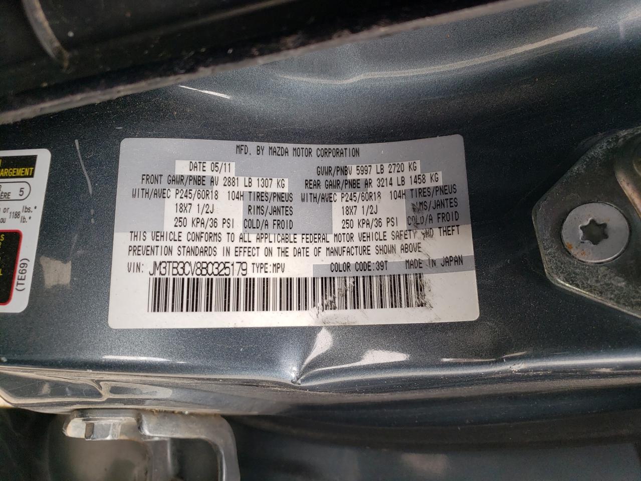 JM3TB3CV8B0325179 2011 Mazda Cx-9