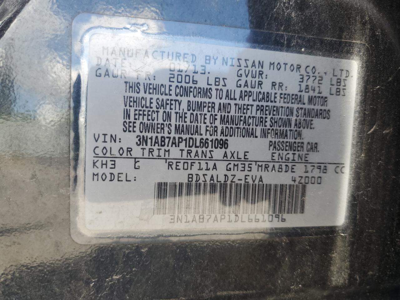 3N1AB7AP1DL661096 2013 Nissan Sentra S