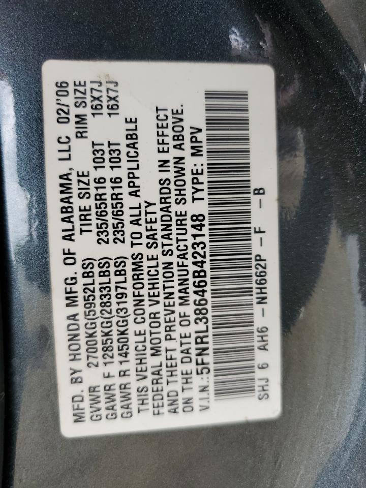 5FNRL38646B423148 2006 Honda Odyssey Exl