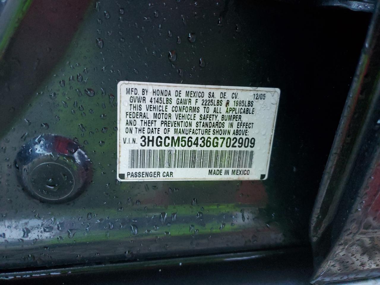 3HGCM56436G702909 2006 Honda Accord Lx