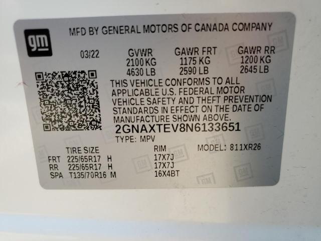 2022 Chevrolet Equinox Lt VIN: 2GNAXTEV8N6133651 Lot: 58956814