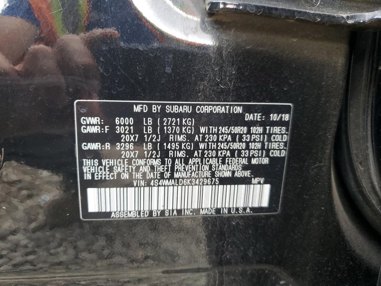 4S4WMALD6K3429675 2019 Subaru Ascent Limited