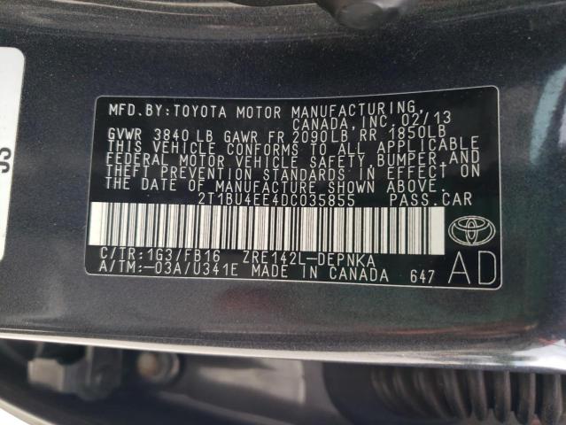 2013 Toyota Corolla Base VIN: 2T1BU4EE4DC035855 Lot: 56784204