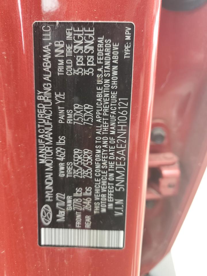 5NMJE3AE2NH106121 2022 Hyundai Tucson Limited