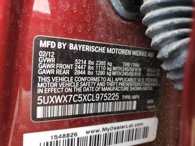 2012 BMW X3 xDrive35I VIN: 5UXWX7C5XCL975225 Lot: 57112944