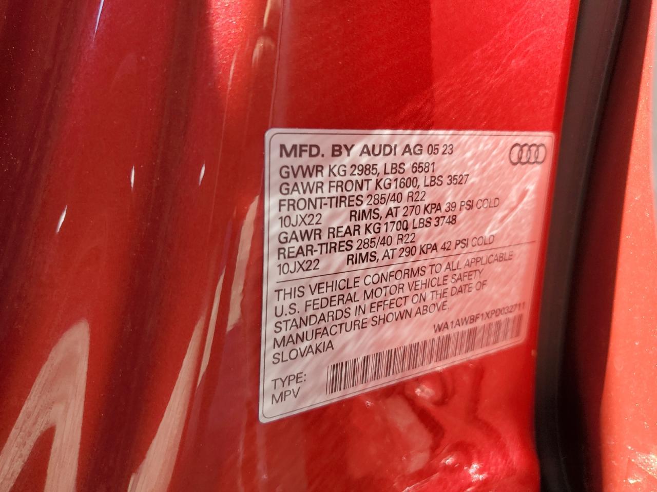 WA1AWBF1XPD032711 2023 Audi Sq8 Premium Plus