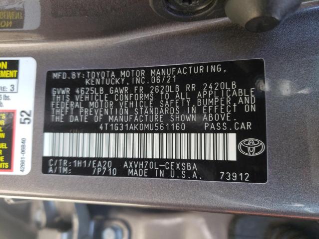 VIN 4T1G31AK0MU561160 2021 Toyota Camry, SE no.13