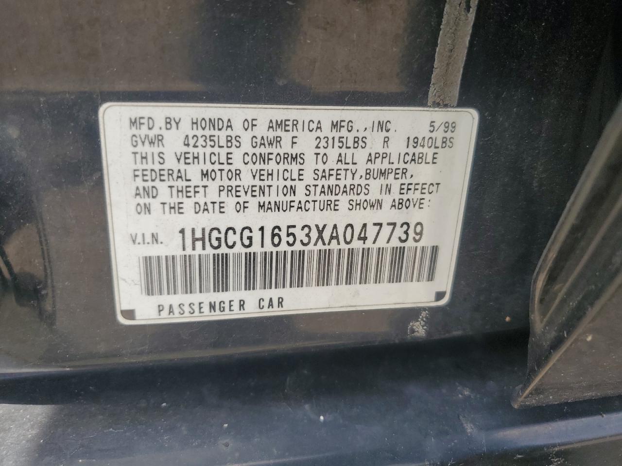 1HGCG1653XA047739 1999 Honda Accord Ex