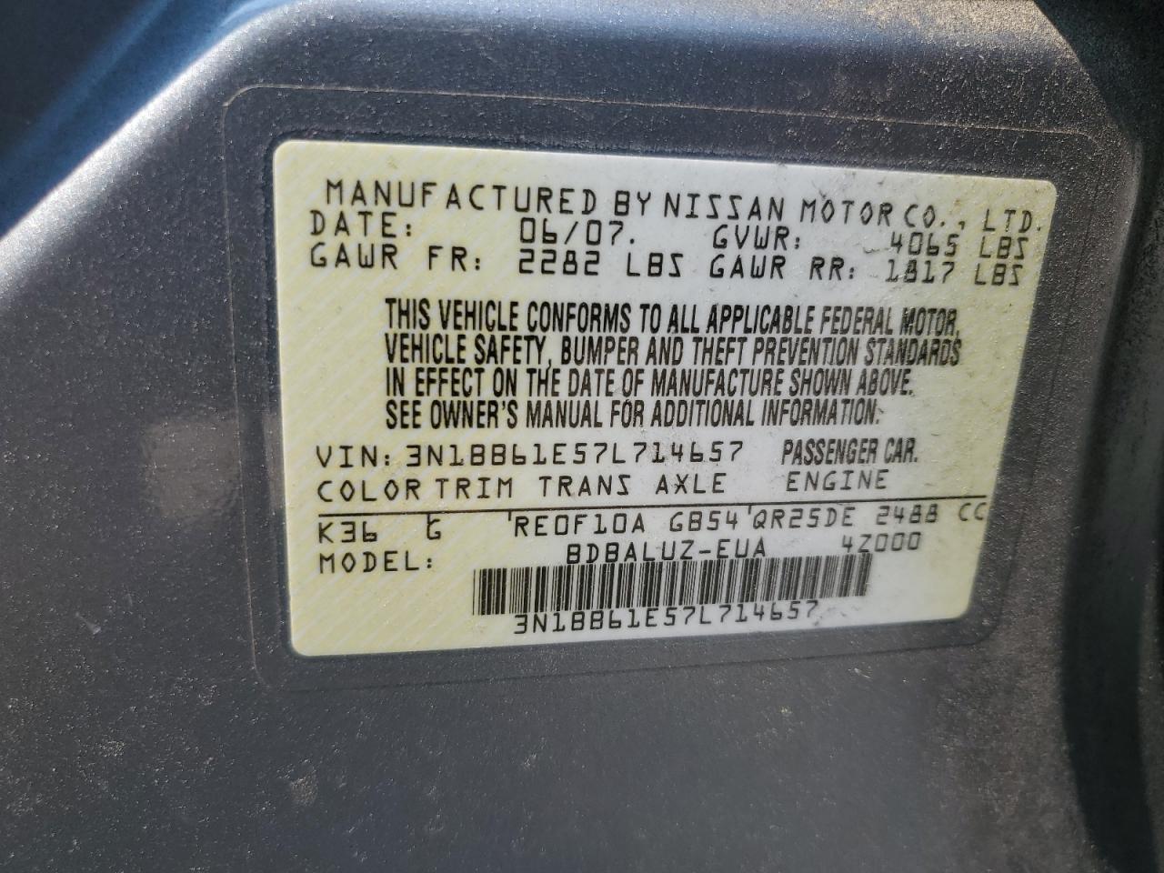 3N1BB61E57L714657 2007 Nissan Sentra Se-R