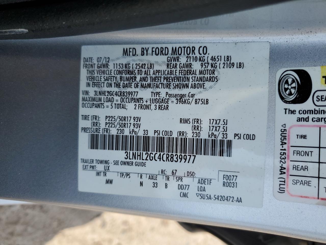 3LNHL2GC4CR839977 2012 Lincoln Mkz