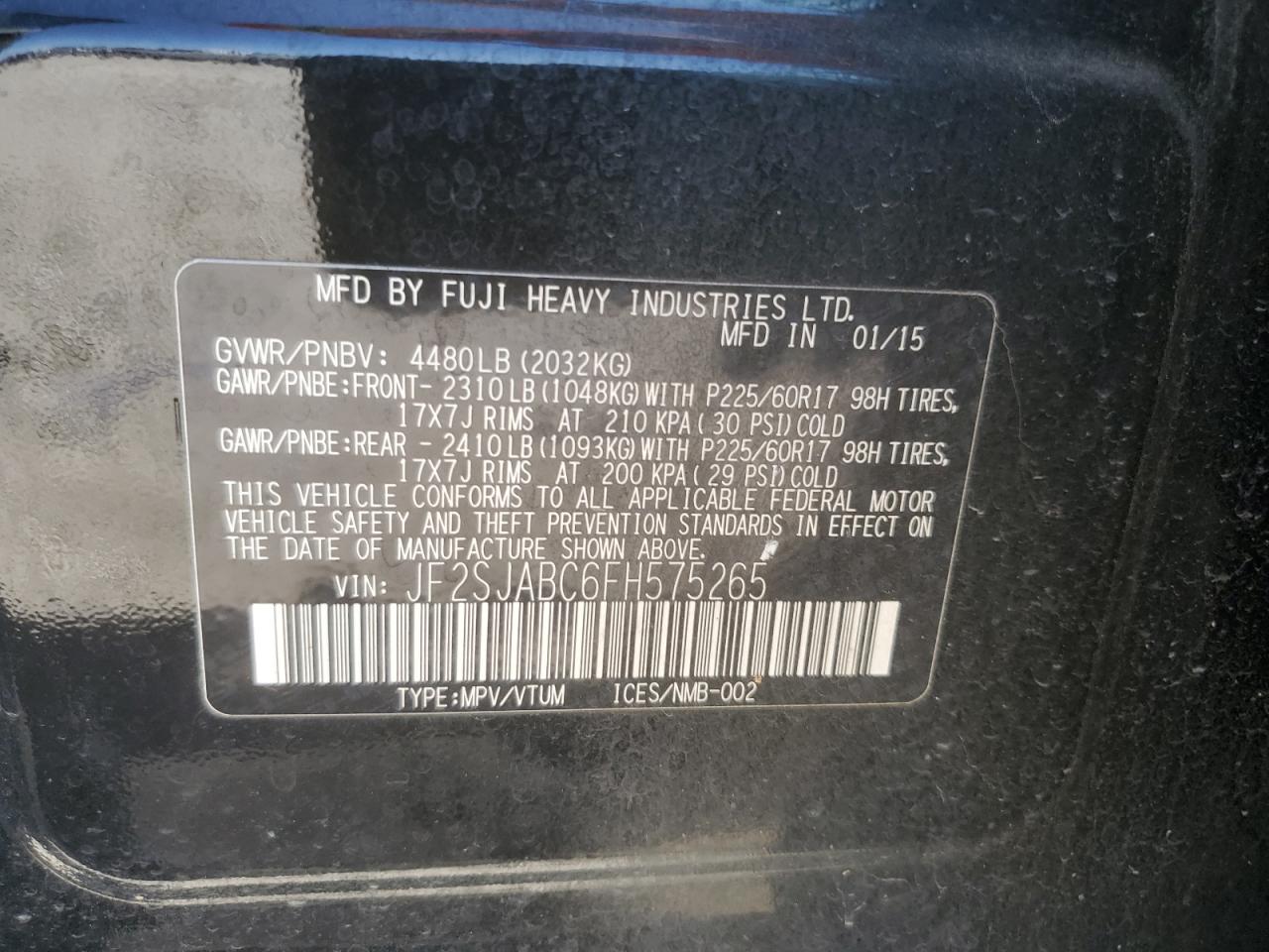 JF2SJABC6FH575265 2015 Subaru Forester 2.5I