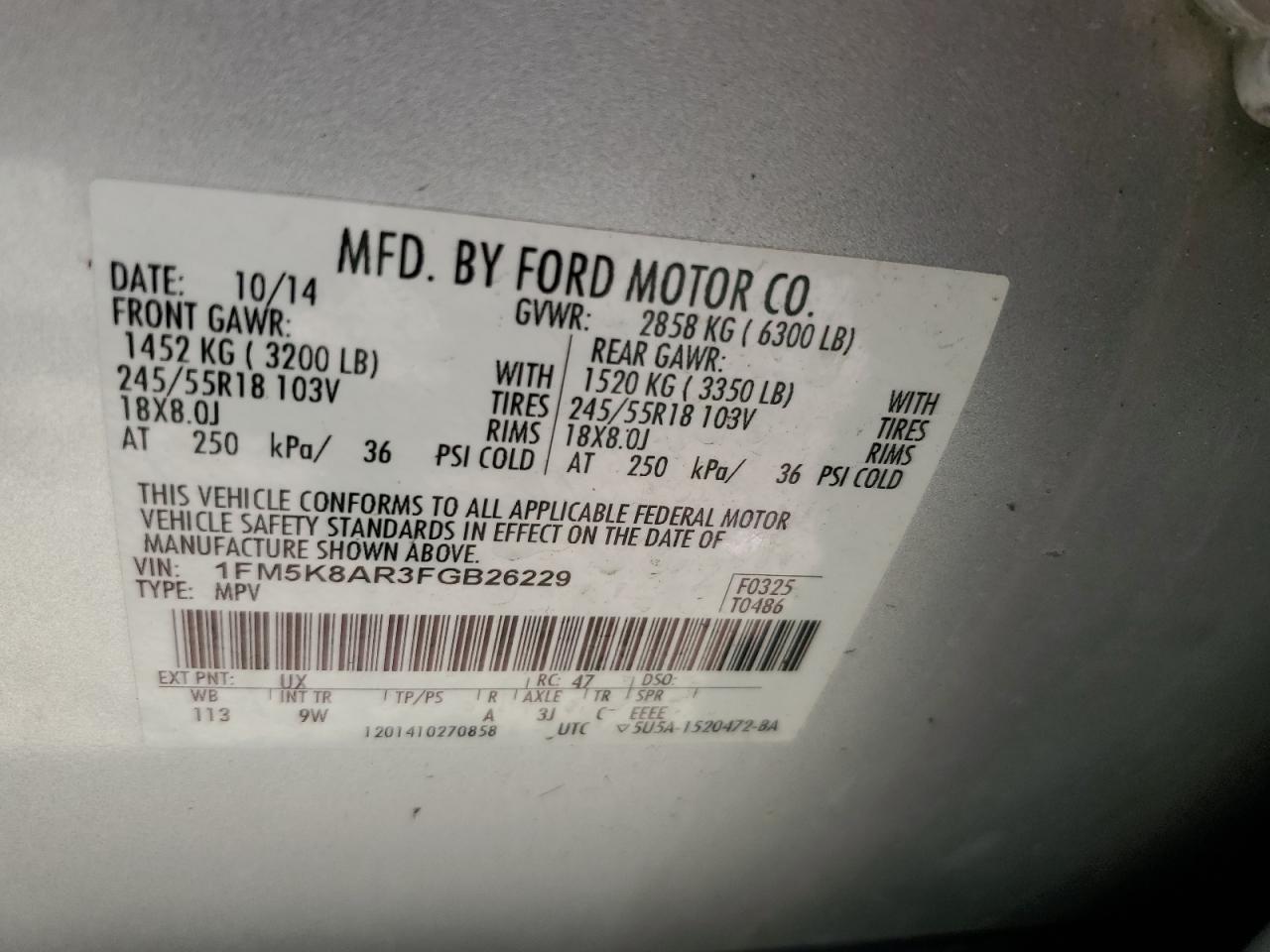 1FM5K8AR3FGB26229 2015 Ford Explorer Police Interceptor