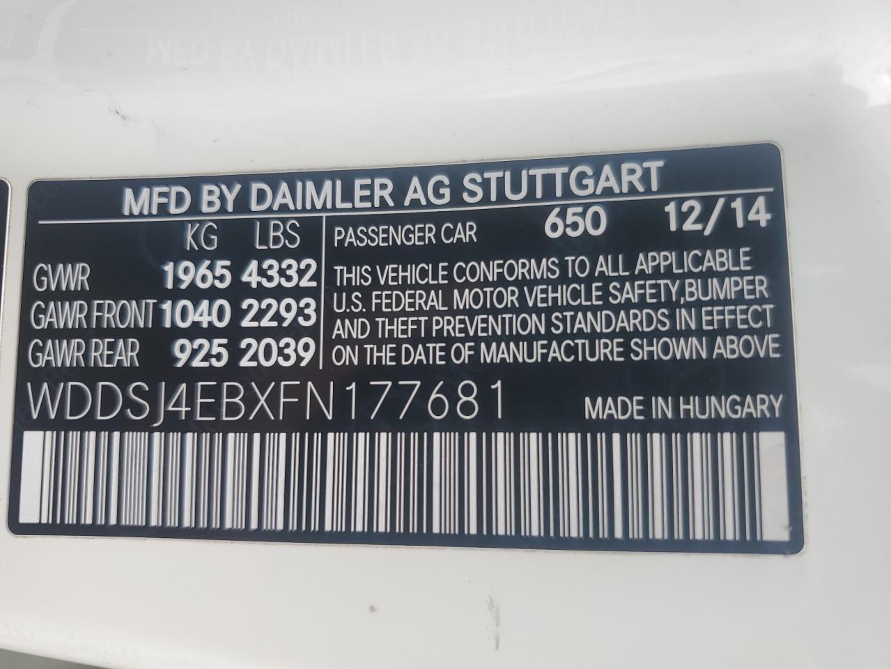 WDDSJ4EBXFN177681 2015 Mercedes-Benz Cla 250