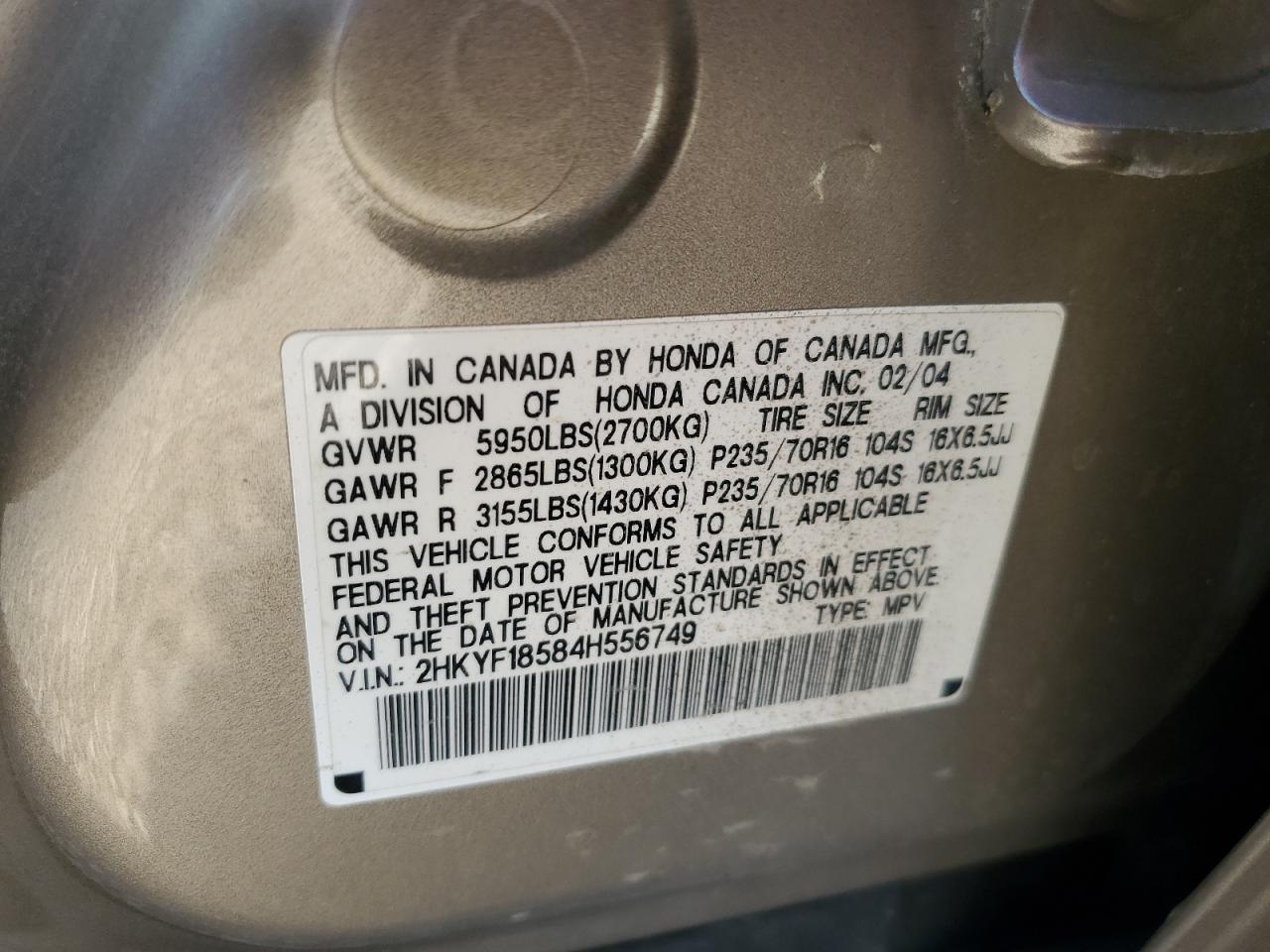 2HKYF18584H556749 2004 Honda Pilot Exl