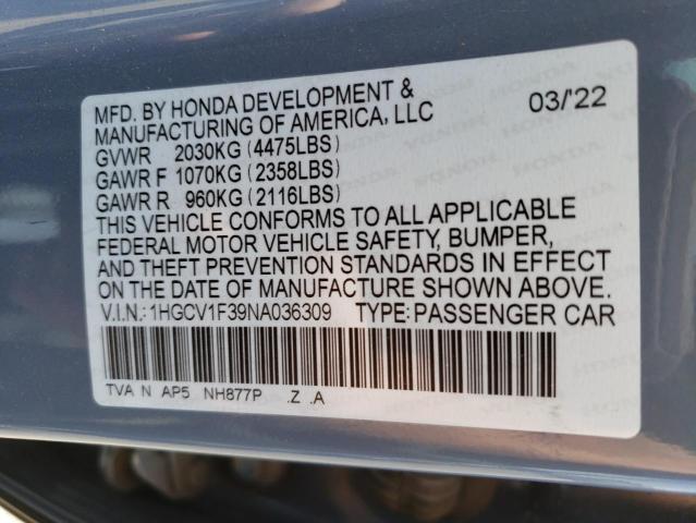 1HGCV1F39NA036309 Honda Accord SPO 12