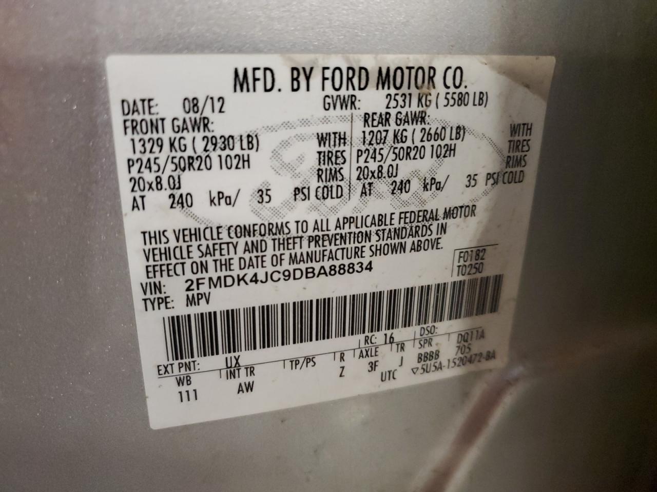 2FMDK4JC9DBA88834 2013 Ford Edge Sel