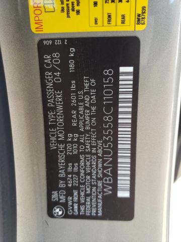 2008 BMW 528 I VIN: WBANU53558C110158 Lot: 59667674