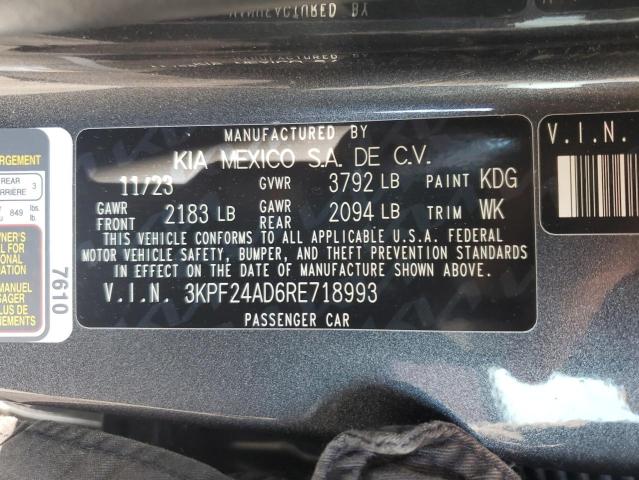 2024 Kia Forte Lx VIN: 3KPF24AD6RE718993 Lot: 58339784