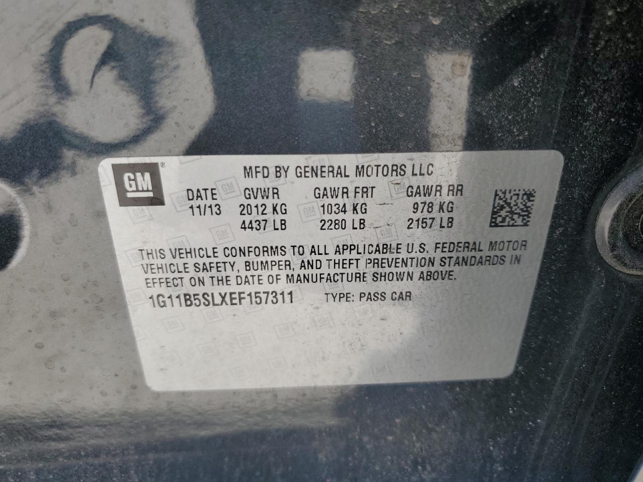 1G11B5SLXEF157311 2014 Chevrolet Malibu Ls