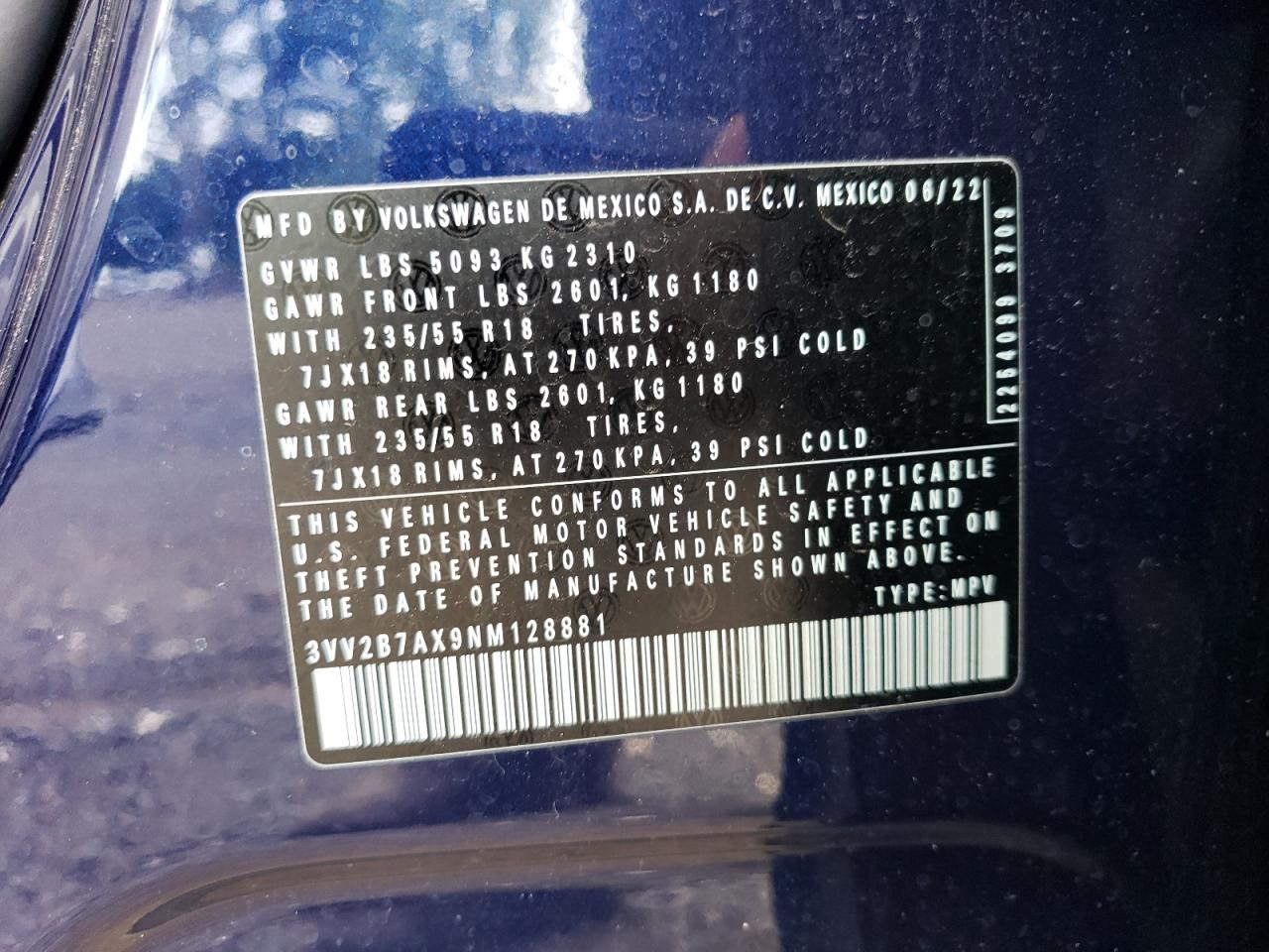 3VV2B7AX9NM128881 2022 Volkswagen Tiguan Se