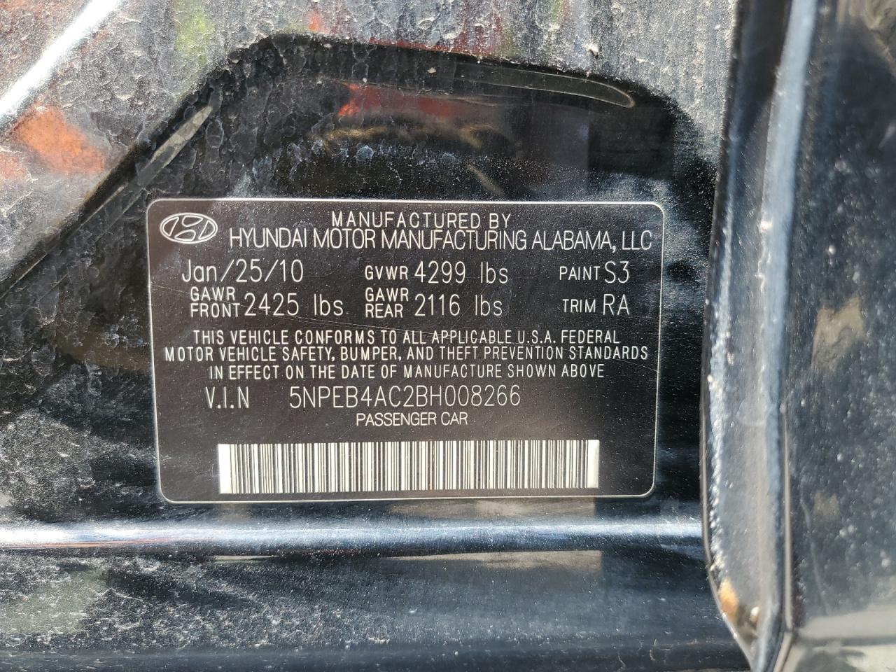 5NPEB4AC2BH008266 2011 Hyundai Sonata Gls