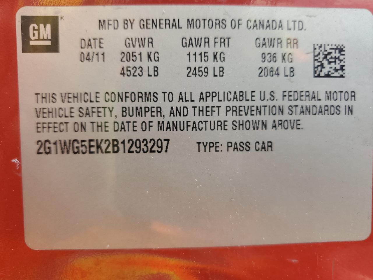 2G1WG5EK2B1293297 2011 Chevrolet Impala Lt