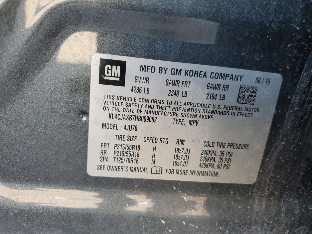 KL4CJASB7HB009092 2017 Buick Encore Preferred