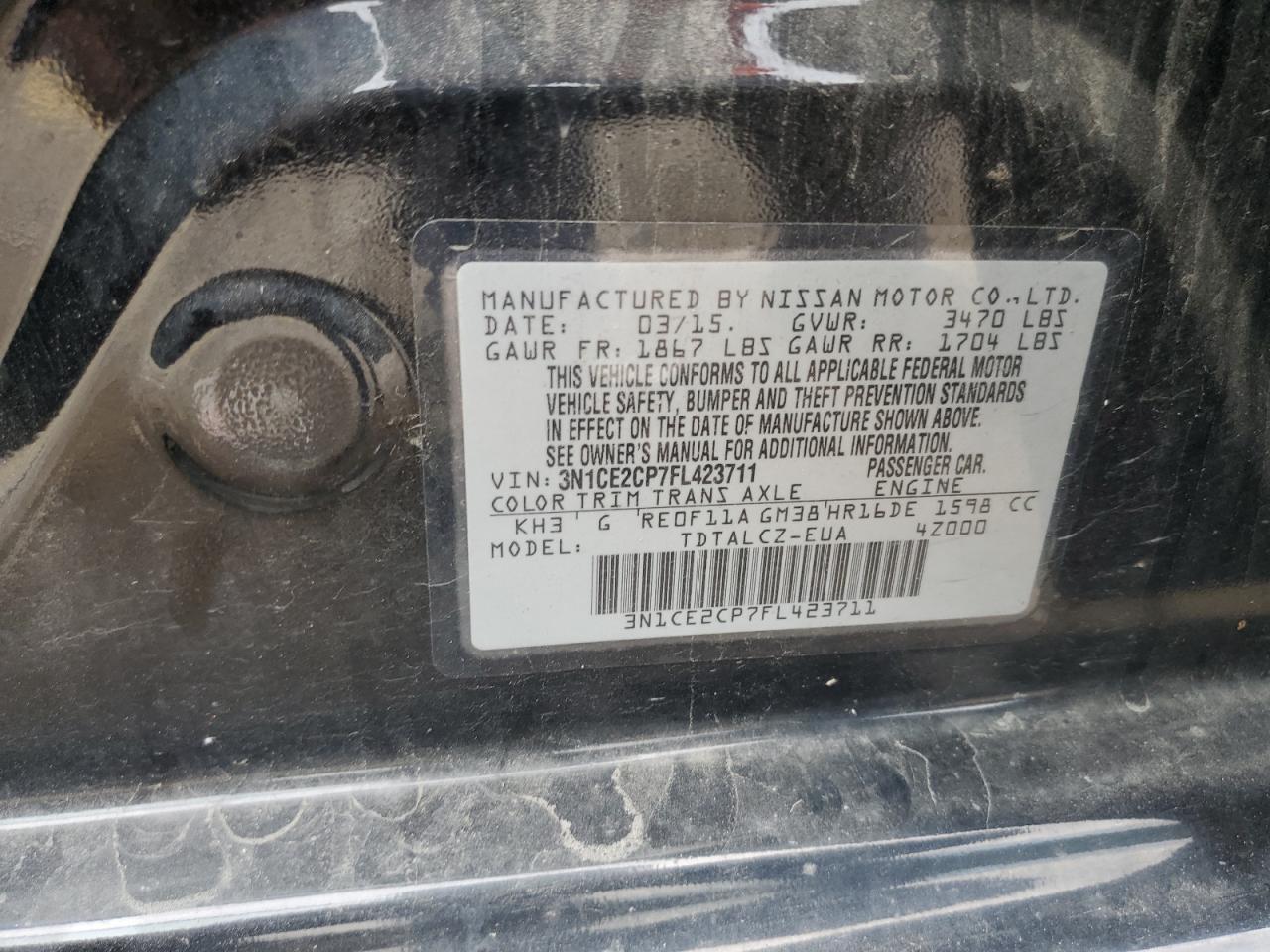 3N1CE2CP7FL423711 2015 Nissan Versa Note S