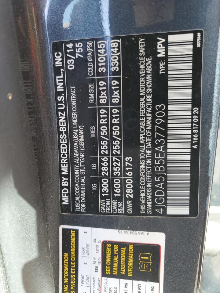 4JGDA5JB5EA377903 2014 Mercedes-Benz Ml 350