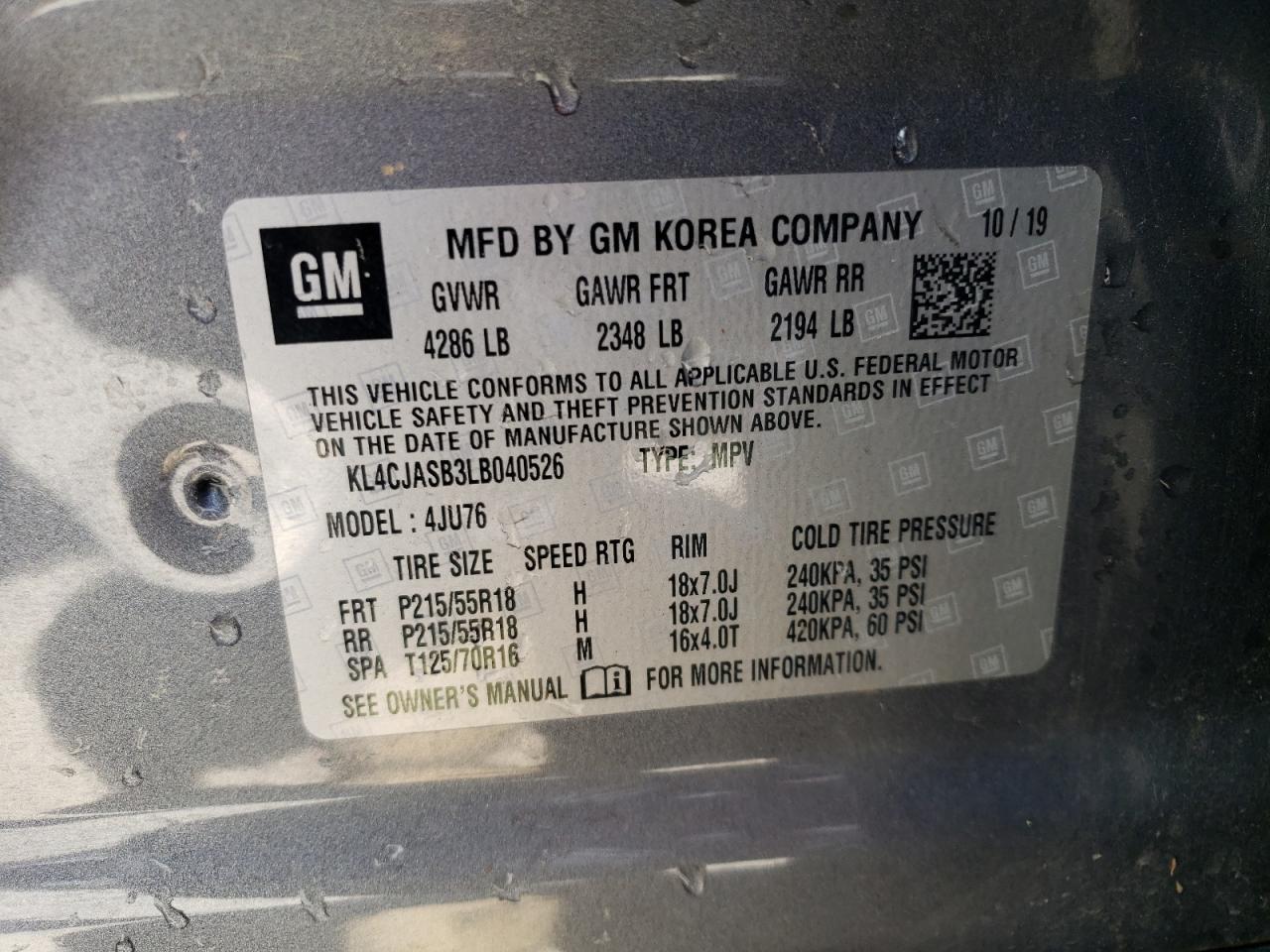 KL4CJASB3LB040526 2020 Buick Encore Preferred