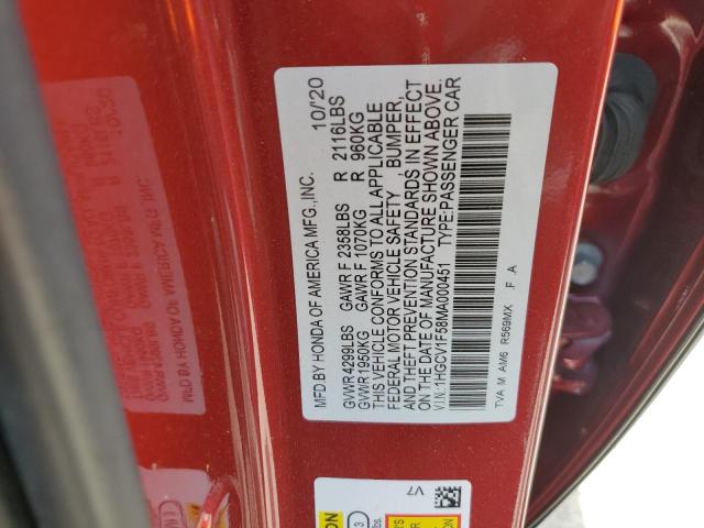 2021 Honda Accord Exl VIN: 1HGCV1F58MA000451 Lot: 57611094