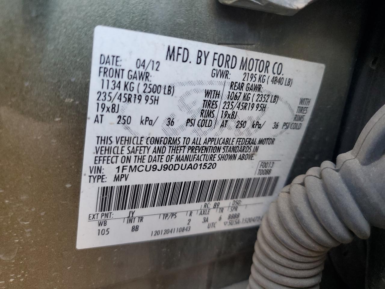 1FMCU9J90DUA01520 2013 Ford Escape Titanium