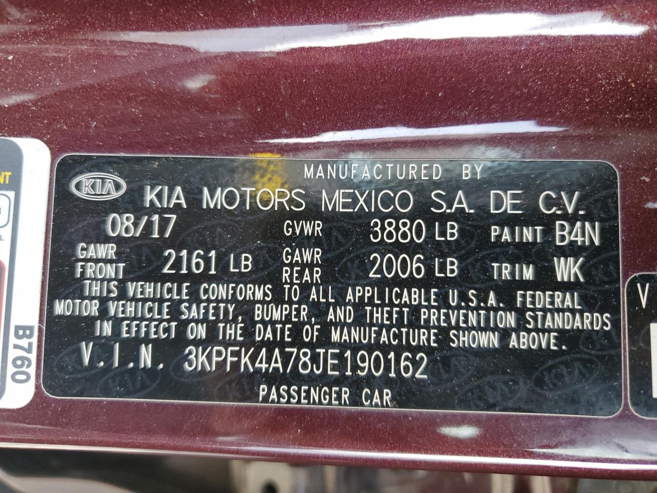 3KPFK4A78JE190162 2018 Kia Forte Lx