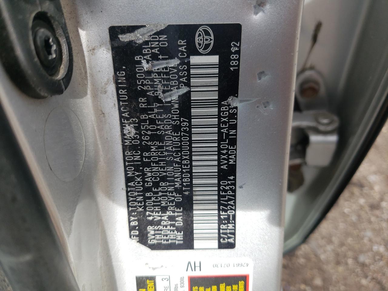 4T1BD1EBXDU007397 2013 Toyota Avalon Hybrid