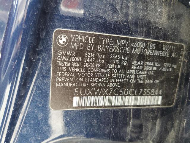 2012 BMW X3 xDrive35I VIN: 5UXWX7C50CL735844 Lot: 57890844