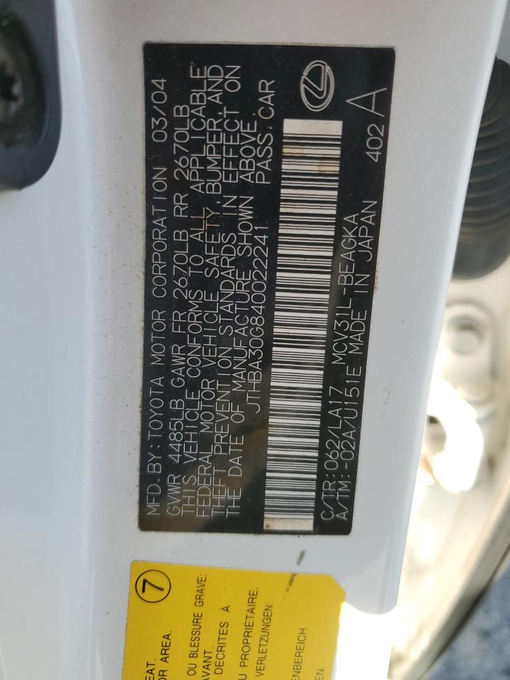 JTHBA30G840022241 2004 Lexus Es 330