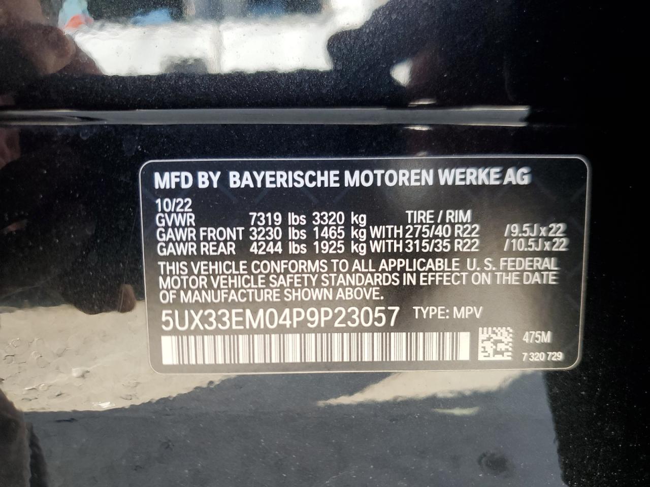 5UX33EM04P9P23057 2023 BMW X7 M60I