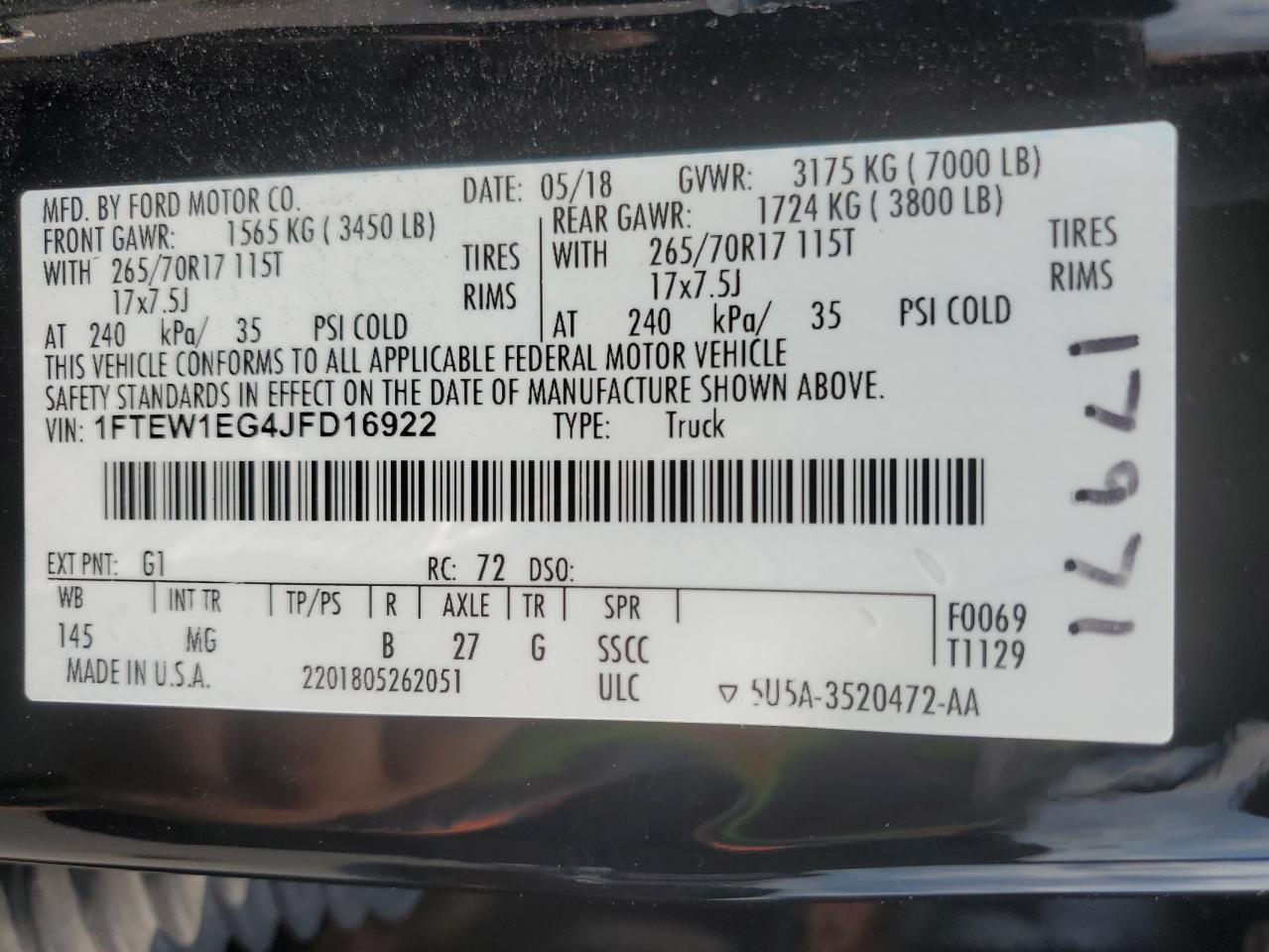 1FTEW1EG4JFD16922 2018 Ford F150 Supercrew