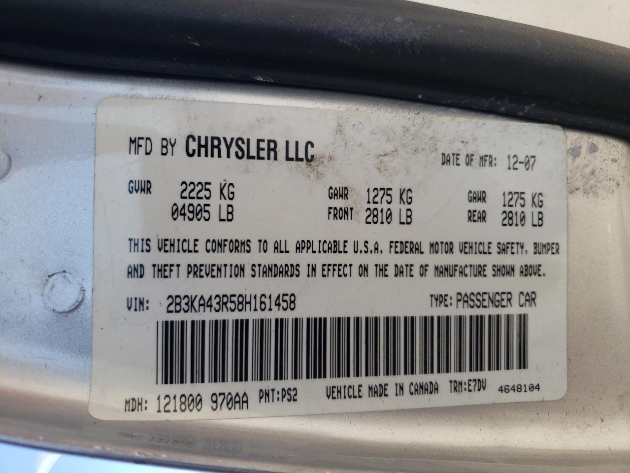 2B3KA43R58H161458 2008 Dodge Charger