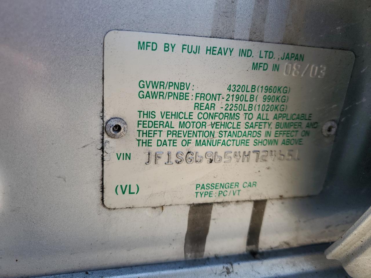 JF1SG69654H724651 2004 Subaru Forester 2.5Xt